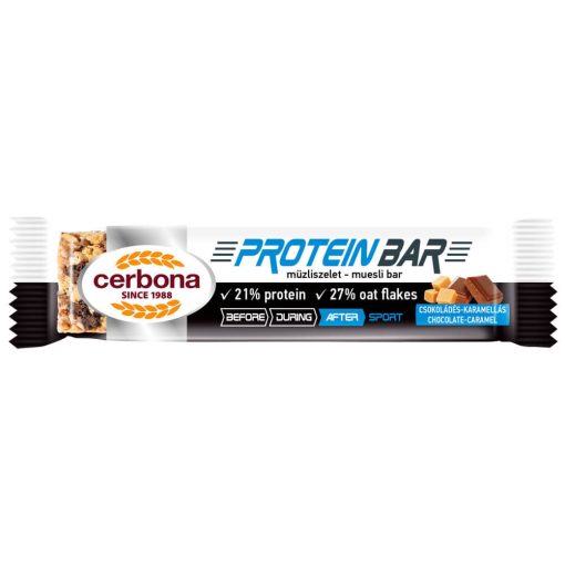 Baton de cereale cu ciocolată și caramel, bogat în proteine, Cerbona Sport - 35 g