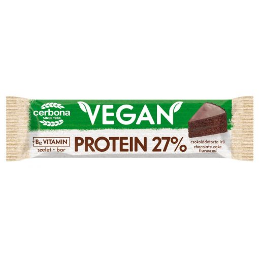 Baton proteic vegan cu aromă de tort de ciocolată, cu glazură de cacao, Cerbona, fără gluten, cu îndulcitori - 40 g